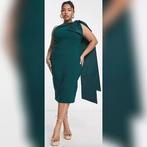 Lavish Alice Plus One Shoulder Bow Detail Midi Dress
